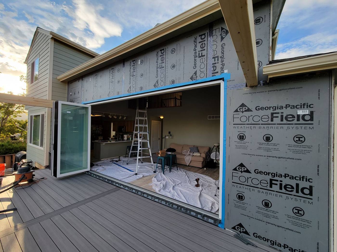 Folding glass wall installed