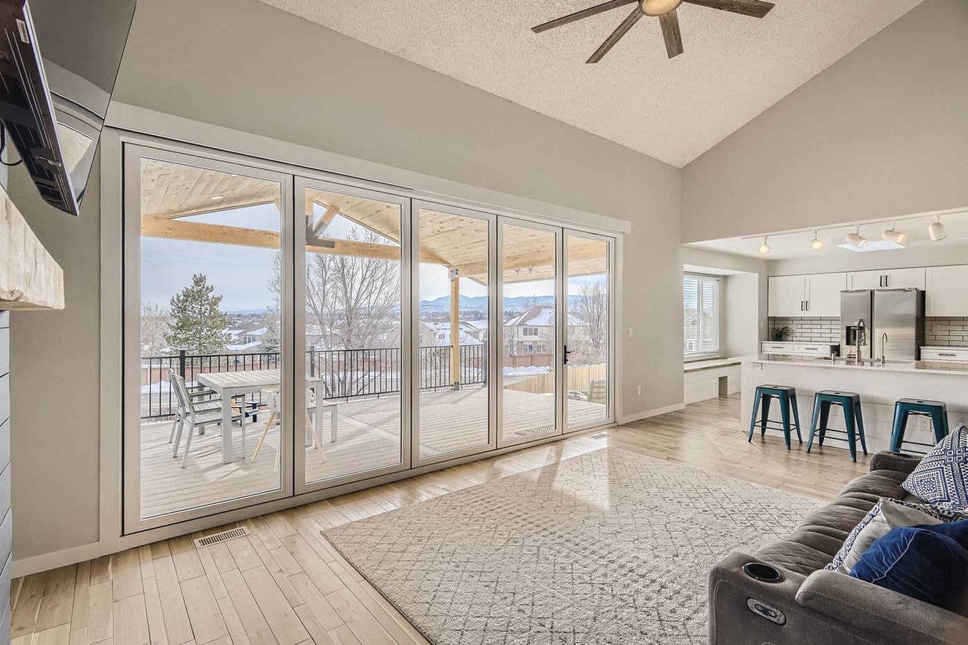 Great room opening to the deck