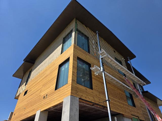 Corner with wood siding